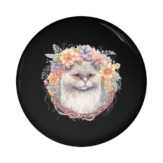 Cute Persian Cat Flower Crown Cats Pet Kitten Pin Buttons