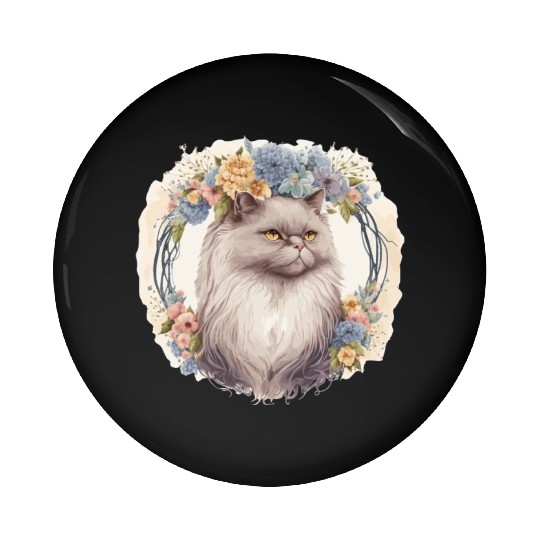 Cute Persian Cat Flower Crown Cats Pet Kitten Pin Buttons
