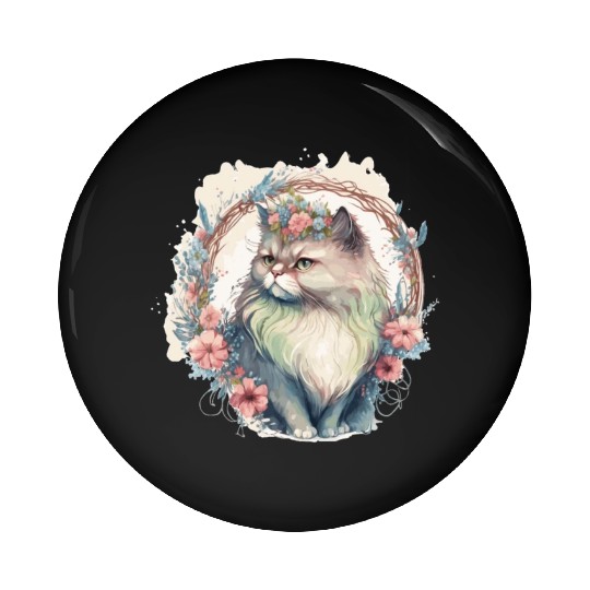Cute Persian Cat Flower Crown Cats Pet Kitten Pin Buttons
