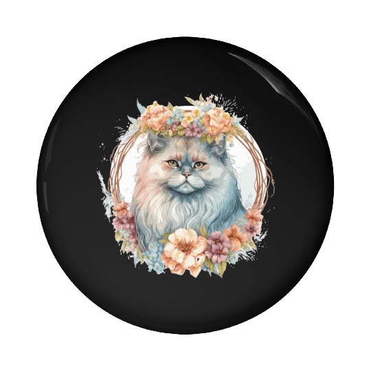 Cute Persian Cat Flower Crown Cats Pet Kitten Pin Buttons