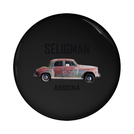 Old car city of Seligman in Arizonna, US Route 66 Pin Buttons