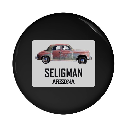 Old car city of Seligman in Arizonna, US Route 66 Pin Buttons