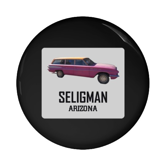 Old car city of Seligman in Arizonna, US Route 66 Pin Buttons