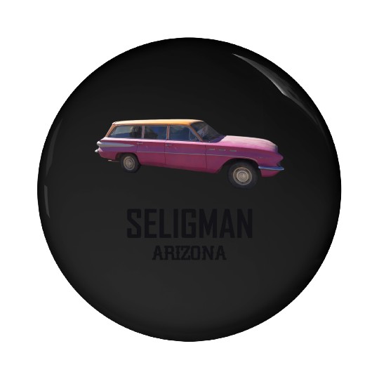 Old car city of Seligman in Arizonna, US Route 66 Pin Buttons