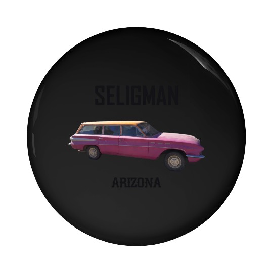 Old car city of Seligman in Arizonna, US Route 66 Pin Buttons