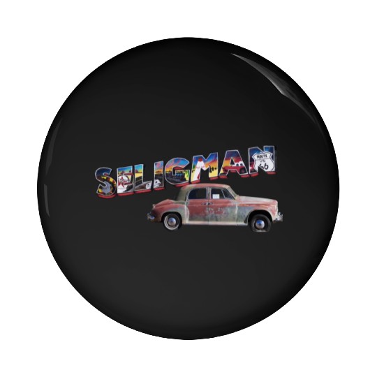 Old car city of Seligman in Arizonna, US Route 66 Pin Buttons