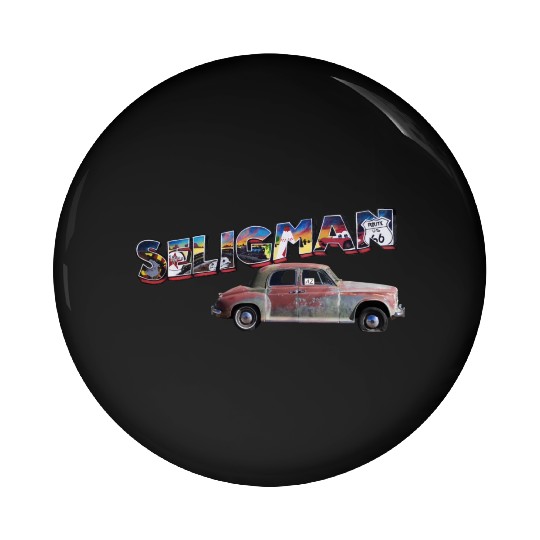 Old car city of Seligman in Arizonna, US Route 66 Pin Buttons