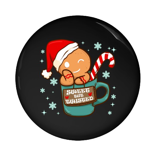 Sweet But Twisted Christmas Candy Cane Gingerbread Pin Buttons