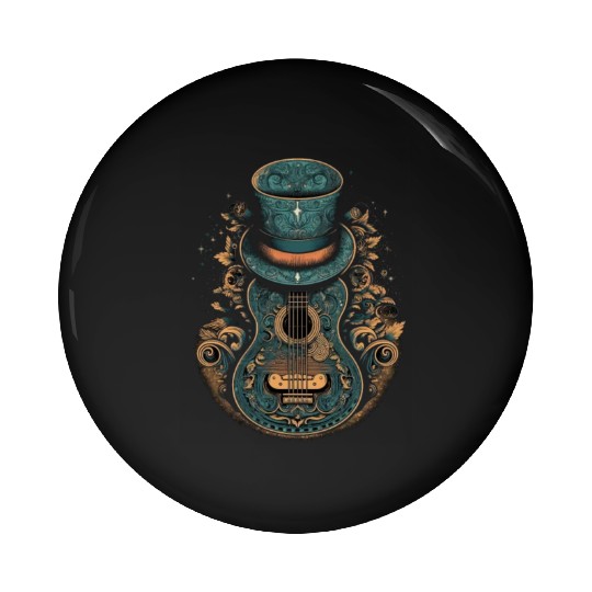 Guitar with Hat Country Music Guitarist Musician Pin Buttons