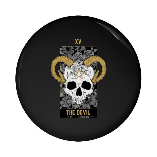 The Devil Tarot Card Skull Pin Buttons