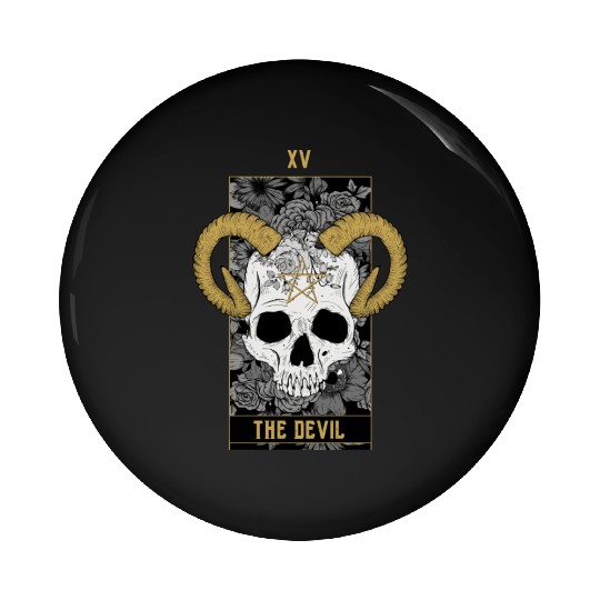 The Devil Tarot Card Skull Pin Buttons