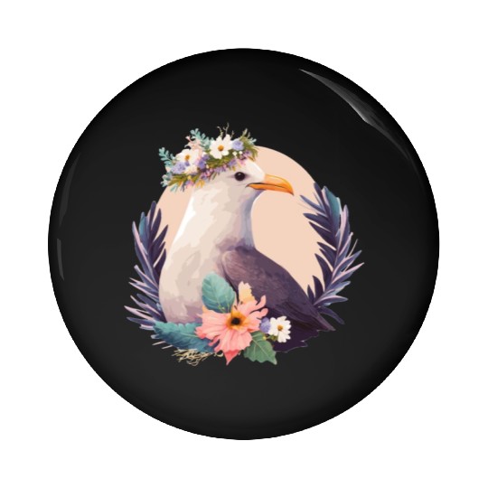 Cute Seagull Bird Flower Crown Floral Birds Pin Buttons