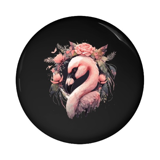 Cute Pink Flamingo Tropical Bird Flower Crown Flor Pin Buttons