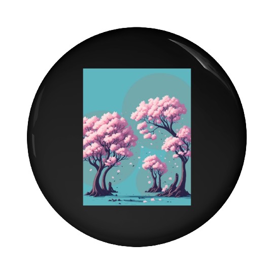 Cherry Blossom tress with falling flowers Pin Buttons