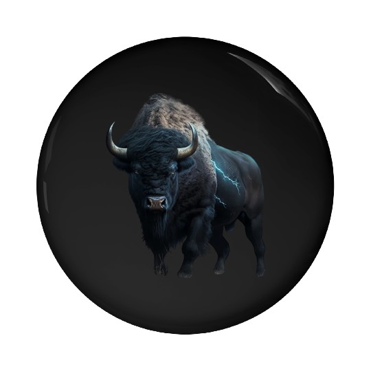 Majestic bison black with lightning bolts buffalo Pin Buttons