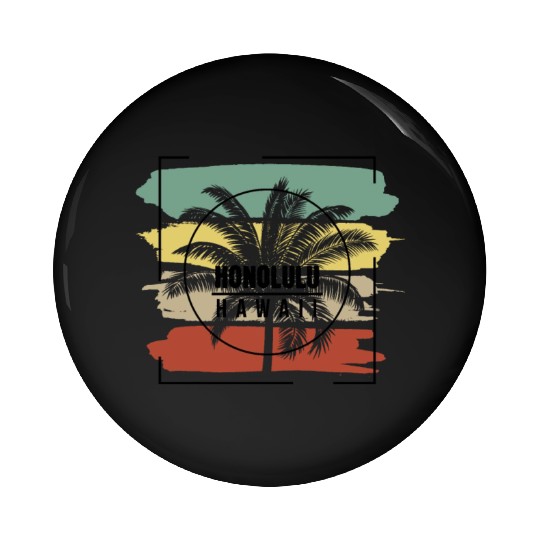 Honolulu Hawaii Palm Tree Retro Artistic Pin Buttons