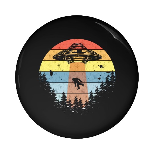 Retro Vintage Sunset Bigfoot Yeti Pin Buttons