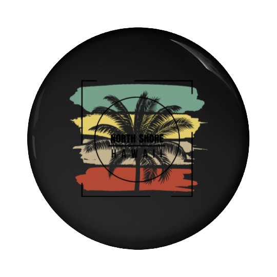 North Shore Oahu Hawaii Palm Tree Retro Artistic Pin Buttons