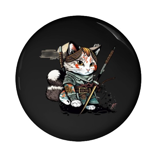 The Fearless Samurai Cat: A Sword's Master Pin Buttons