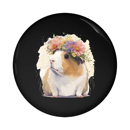 Watercolor Guinea Pig Flower Crown Floral Boho Aes Pin Buttons