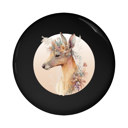 Australian Kangaroo Flower Crown Watercolor Animal Pin Buttons