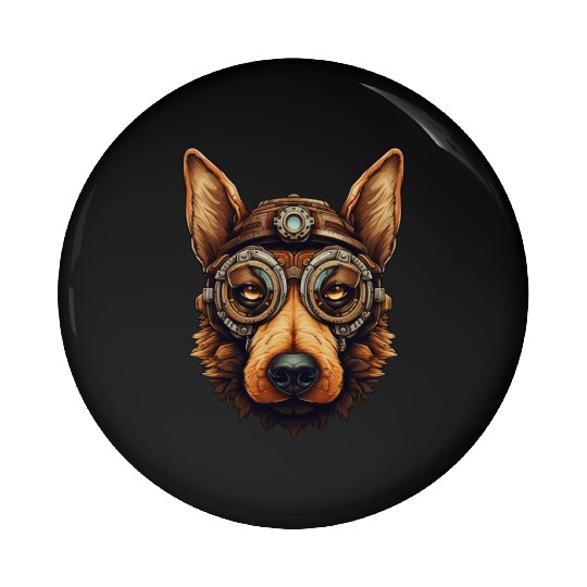 Steampunk German Shepherd Dog in Clockwork Pin Buttons