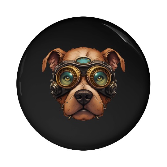 Steampunk Pitbull Dog in Clockwork Glassess Pin Buttons