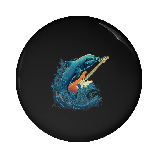 Dolphin Playing Electric Guitar Rock Pin Buttons