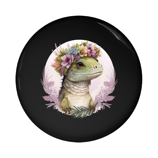 Cute Lizard Flower Crown Lizard Lover Pin Buttons