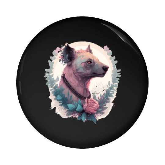 Watercolor Hyena Flower Crown Africa Safari Animal Pin Buttons