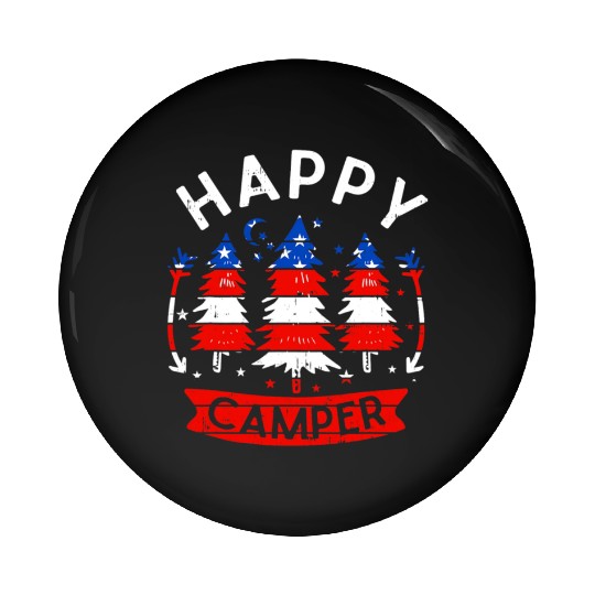 Happy Camper US Flag Patriotic 4th Of July Pin Buttons