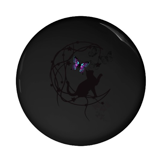 Decorative Black Cat Silhouette With Butterflies Pin Buttons