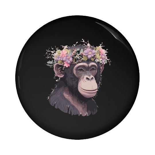 Cute Chimp Chimpanzee Flower Crown Floral Ape Monk Pin Buttons