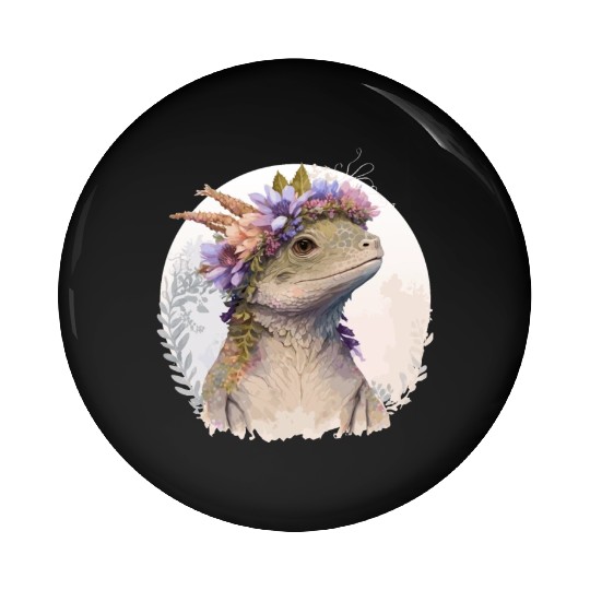 Watercolor Lizard Flower Crown Floral Reptile Love Pin Buttons