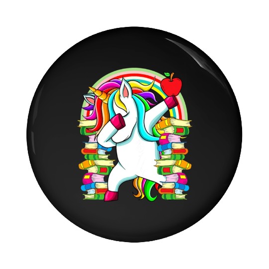 Womens Reading Teacher Dabbing Unicorn Elementary Pin Buttons