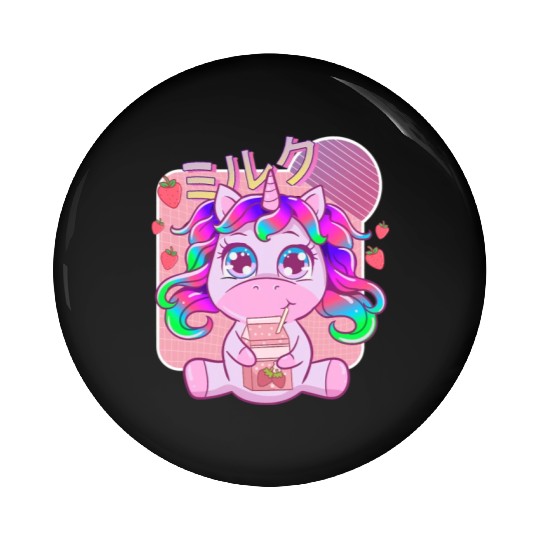 Funny Kawaii Unicorn Strawberry Milk Shake Pin Buttons