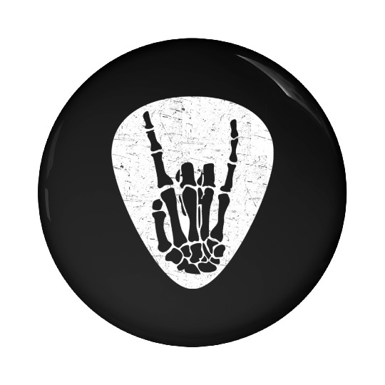 Cool Rock And Roll Skeleton Hand On A Guitar Pick Pin Buttons