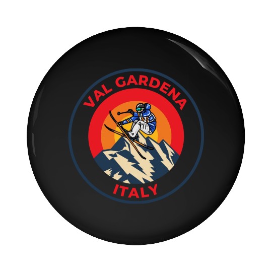 Vintage Cool Skiing in Val Gardena Italy Sunset Pin Buttons