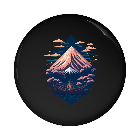 Serene Mount Fuji Sunset Peaceful River Scenery Pin Buttons