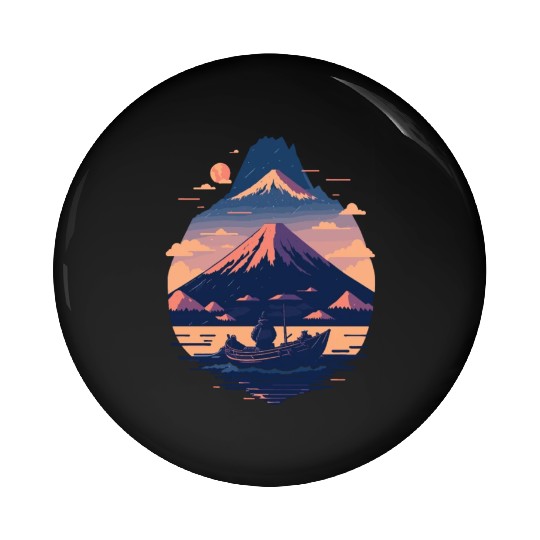 Serene Mount Fuji Sunset Peaceful River Scenery Pin Buttons