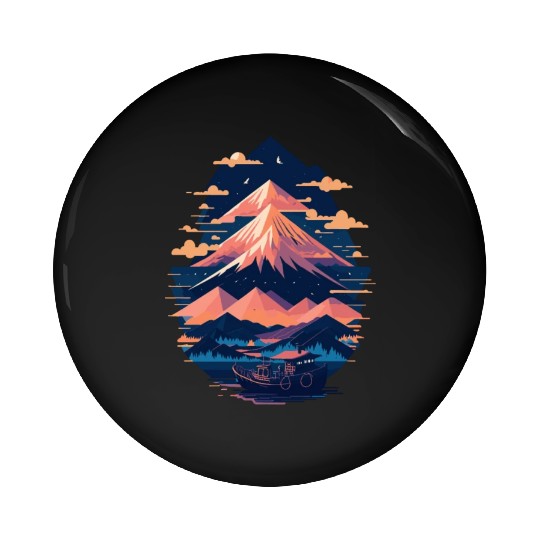 Serene Mount Fuji Sunset Peaceful River Scenery Pin Buttons