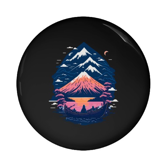 Serene Mount Fuji Sunset Peaceful River Scenery Pin Buttons