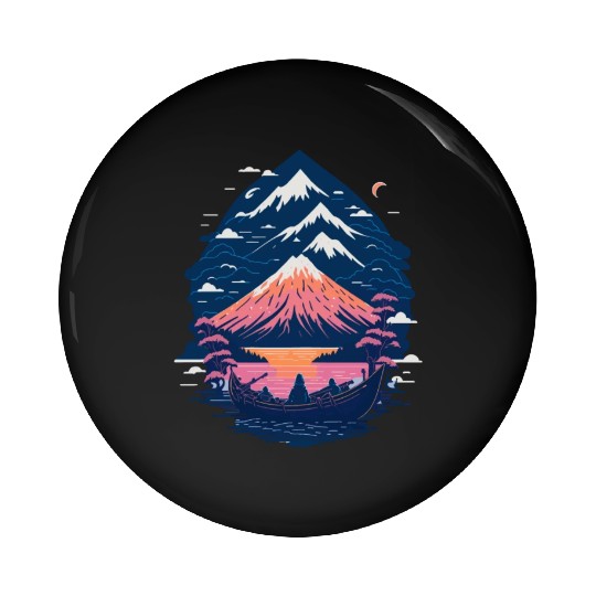 Serene Mount Fuji Sunset Peaceful River Scenery Pin Buttons