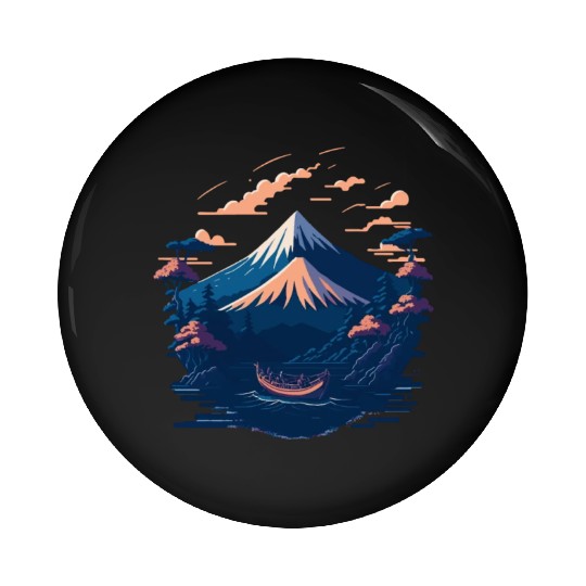 Serene Mount Fuji Sunset Peaceful River Scenery Pin Buttons