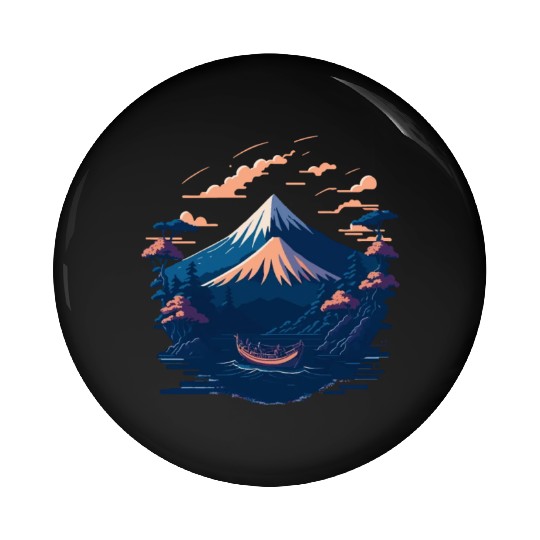 Serene Mount Fuji Sunset Peaceful River Scenery Pin Buttons