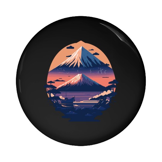 Serene Mount Fuji Sunset Peaceful River Scenery Pin Buttons