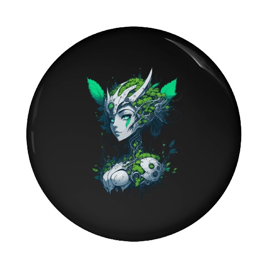 Nymph Girl, SciFi Fantasy Anime Cyberpunk Dryad Pin Buttons