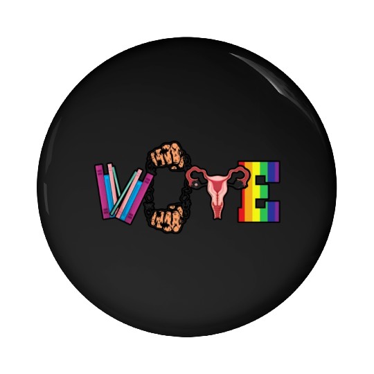 VOTE LGBT Pride Black Freedom Books Ovary Decor Pin Buttons