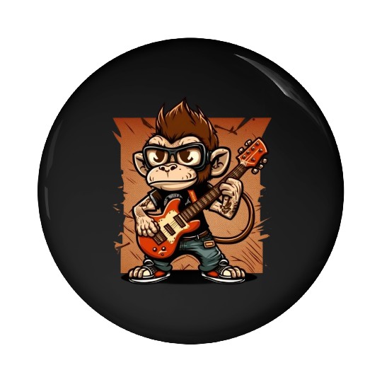 Monkey Chimpanzee Playing Acousitc Rock Guitar Pin Buttons