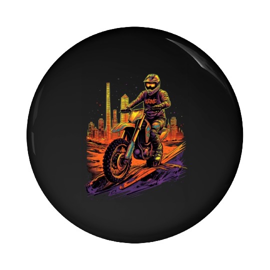 Dirt Bike Biking City Skyline Motocross Pin Buttons